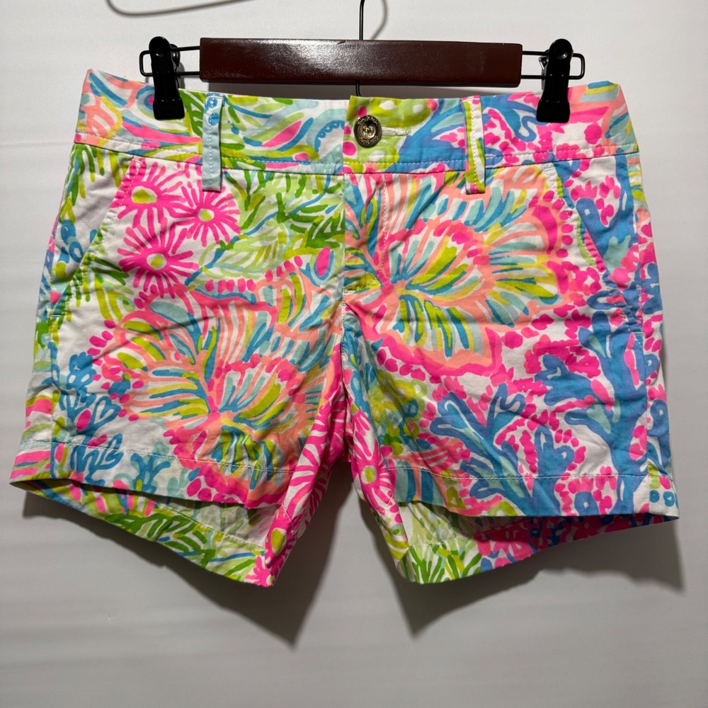 Lilly Pulitzer Callahan Shorts Floral Print Pink Blue Green 2 Multicolored